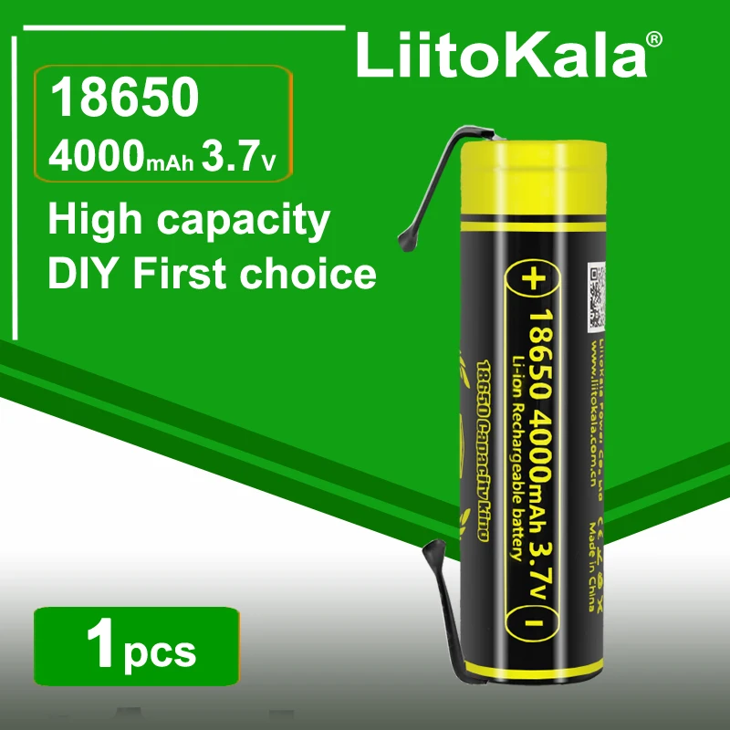 1pcs LiitoKala King4000-N Nickel 3.7v 18650 4000mAh Lithium Rechargeable Batteries Continuous Discharge 12A For Drone Power Tool