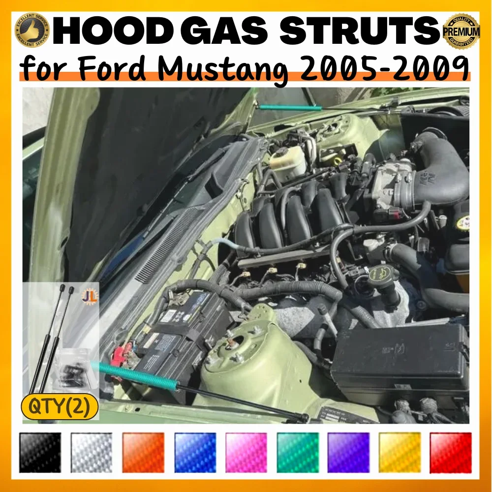 Qty(2) Hood Struts for Ford Mustang 2005-2009 Front Bonnet Modify Carbon Fiber Gas Springs Shock Absorber Lift Supports Dampers