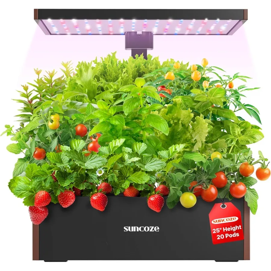 

SUNCOZE Hydroponics Growing System Kit 20 Pods Indoor Herb Garden with Grow Light 30W 10L Large Water Tank with Adjustable Heig