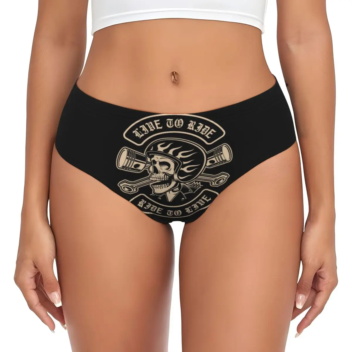 Custom Women Biker Motorcycle Skull Rockabilly Panties Underwear Female Comfort Brief Panties Briefs Underpants