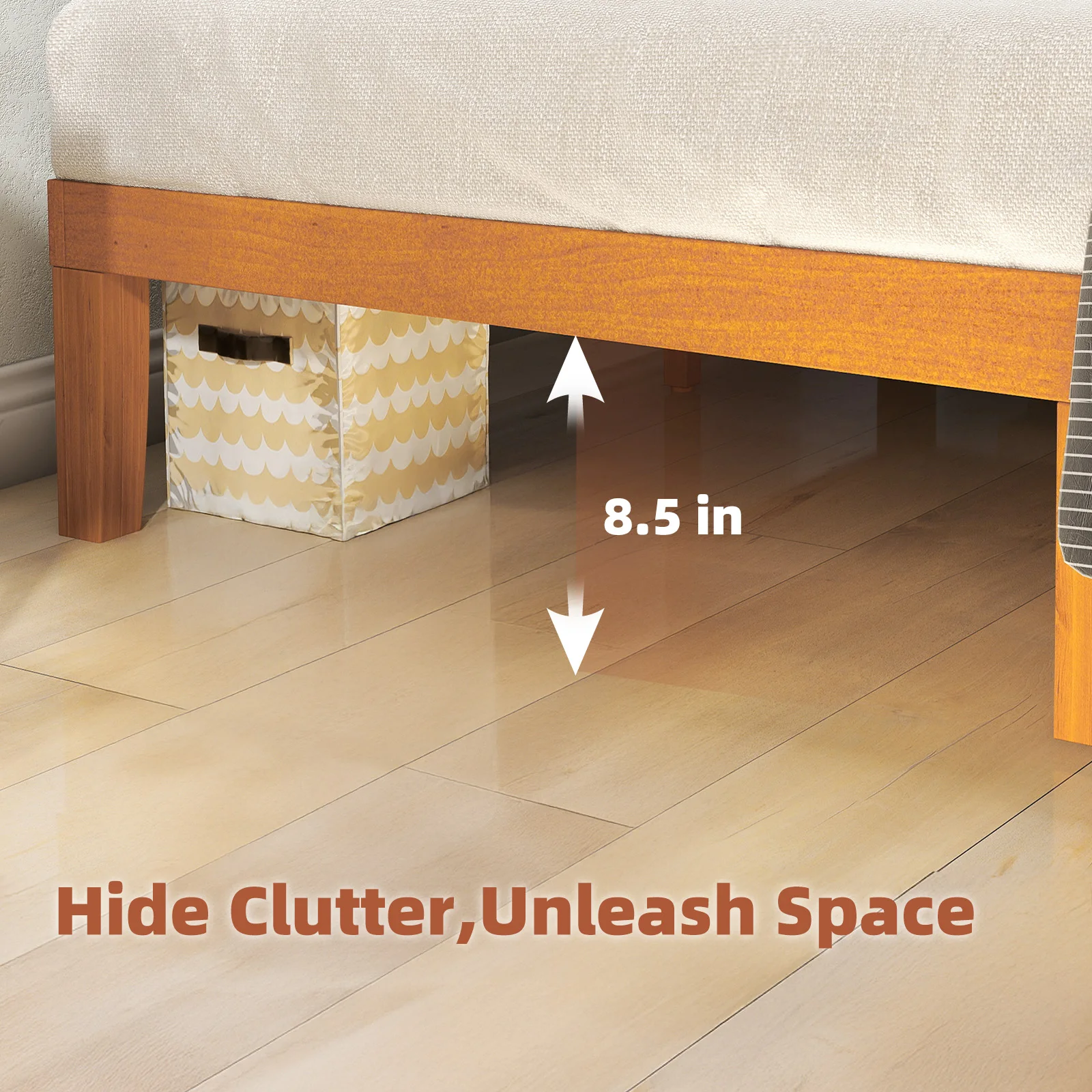 Каркас кровати JHK Queen из цельного дерева с прочной опорой из деревянных планок, коробчатая пружина не требуется, простая сборка, экологически чистый для гостиной