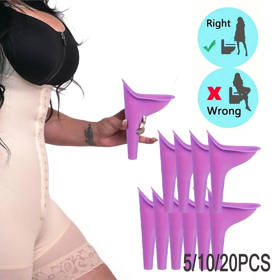 

10Pcs Portable Women Standing Urinal Reusable Car Urinal Emergency Toilet Outdoor Travel Camping Soft Silicone Pee Funnel Purple