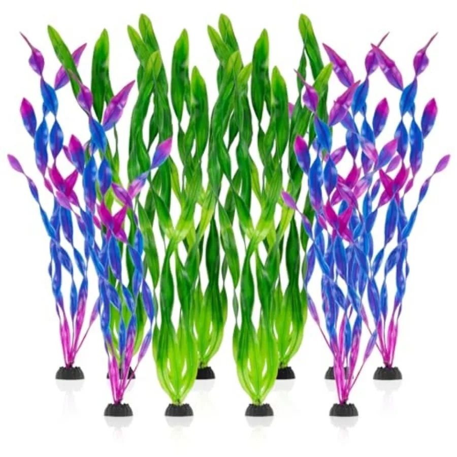 Decoraciones de Plantas Artificiales para Acuario - 10 Piezas de Algas Artificiales Verdes y Púrpuras Altas para Decoración de Peceras, Set de Decoración para Acuario