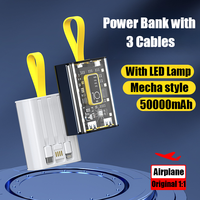 New PD 22.5W Portable Power Bank Comes with 3-wire Punk Style 50000mAh LED Light Battery Charger Cases for iPhone Samsung Xiaomi