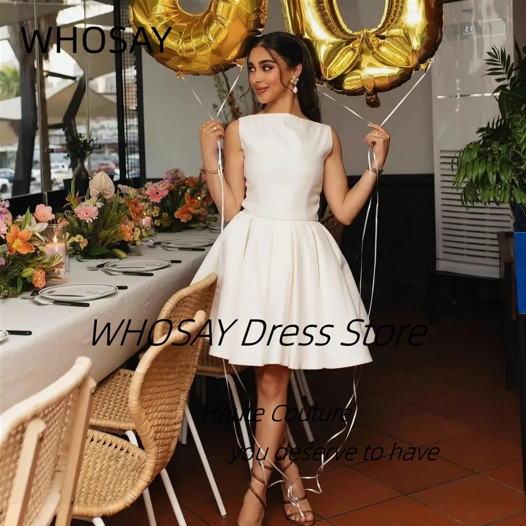 WHOSAY ที่กําหนดเองซาตินมินิเดรสพรหมแขนกุดซิปด้านหลัง Homecoming Party Dress สายสั้นเจ้าหญิงวันเกิดชุด