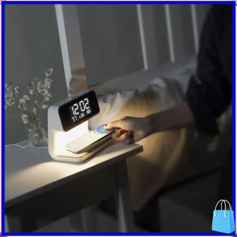 

Alarm Clock With Wireless Charging And Lights Dimmable Digtial Alarm Clock Charging Station For Bedroom, Bedside Office Durable