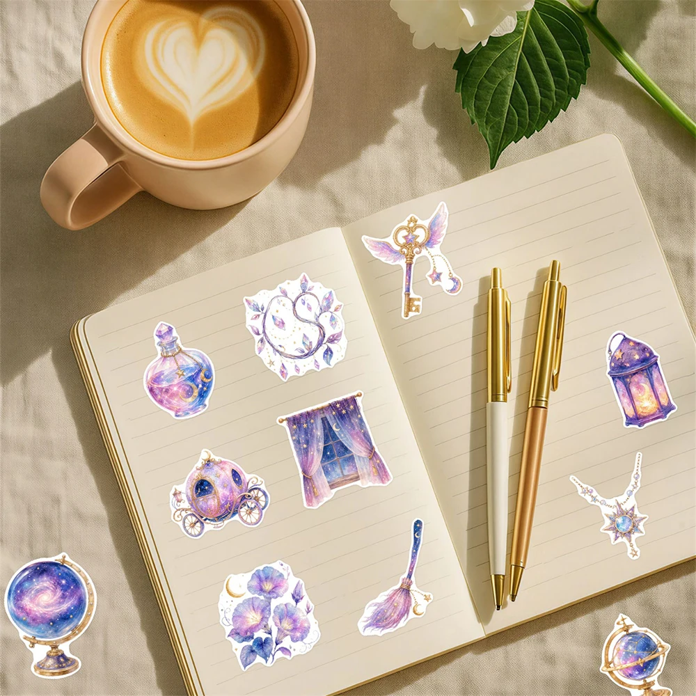 10/30/50pcs Purple Retro Magic Starry Sky Moon Graffiti Stickers Aesthetic DIY Suitcase Phone Helmet Cute Cartoon Sticker Decor 6