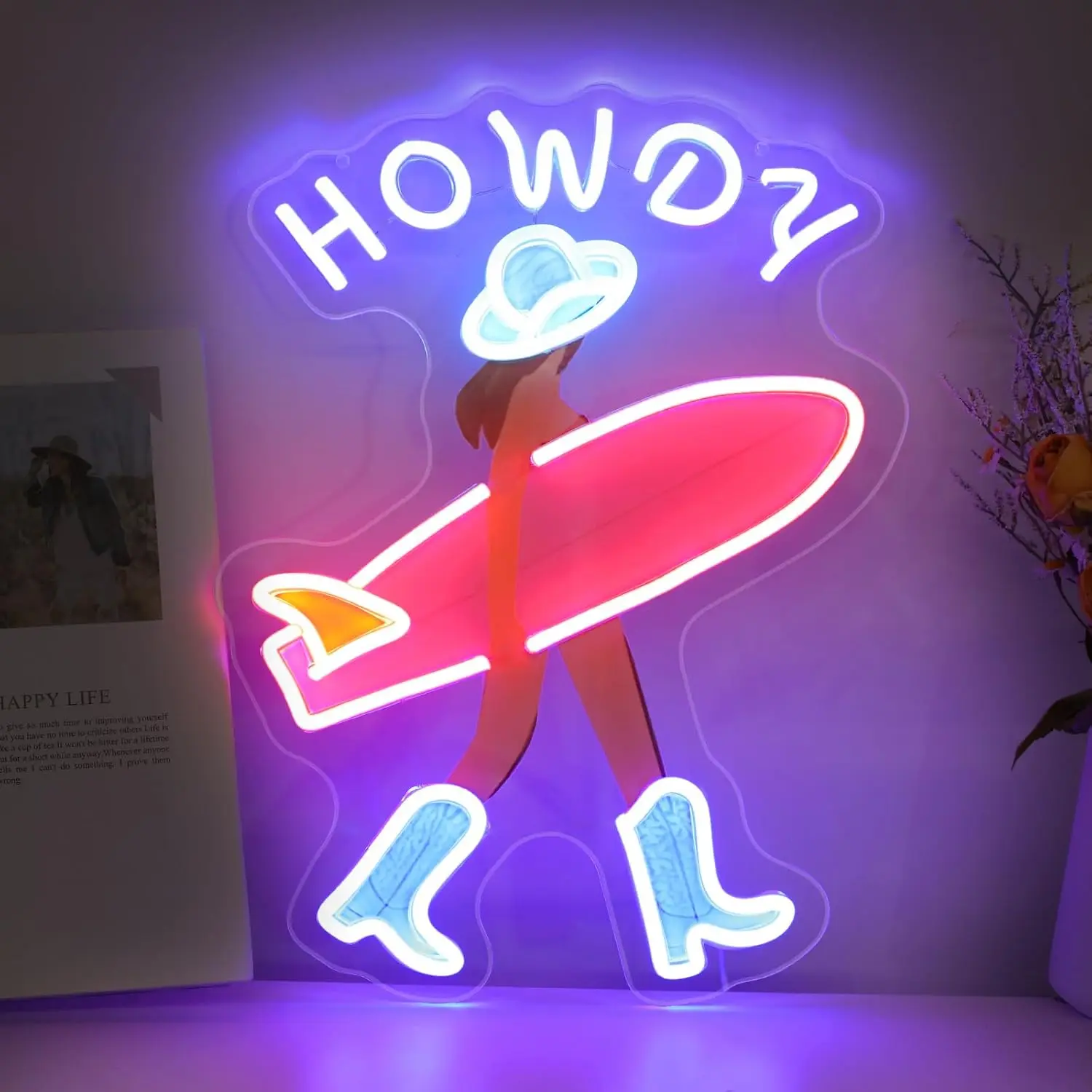 Howdy Cowgirl Surfer LED Neon Sign USB Powered Wall Light Surf‑Style Neon Lamp for Bar Shop Bedroom Christmas Wall Decor Gift