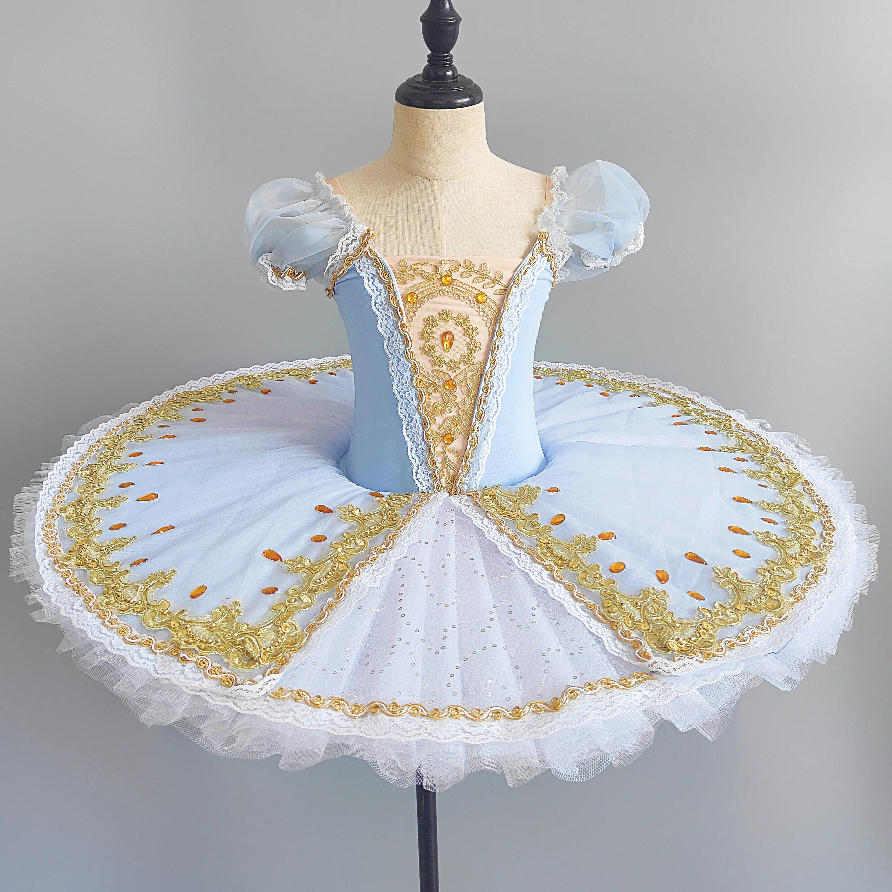 girls-blue-gold-embroidery-ballet-tutu-dress-kids-puff-sleeve-hard-tulle-pancake-skirt-stage-performance-costume-dance-outfit
