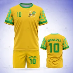 Nova jérsei de futebol de jumeast brasil padrão camiseta definir bandeira impressão de futebol shorts de malha amarela esportes bola roupas uniforme da equipe