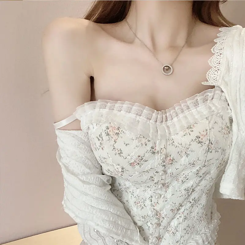 Summer Print Lace Crop Tops Women\'s Cropped Aesthetic Vest Y2K Corset Tank Top Camisole Vintage Tanks Camis Fashion Streetwear