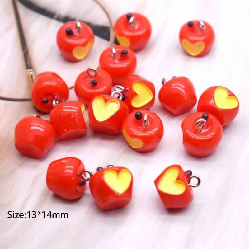 10pcs 3D Red Color Love Apples And Pits Resin Charms For DIY Decoration Earrings Necklace Jewelry Accessories