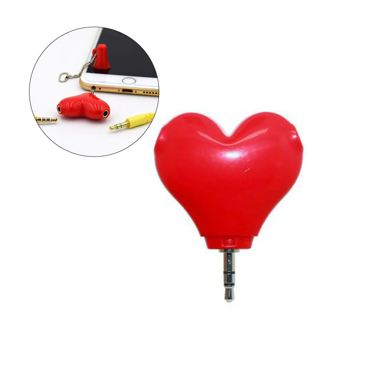

Heart Shape Headphone Splitter Adapter 1-to-2 3.5mm Stereo Audio Connector Black Compatible for Phones Mp3 Players Computers
