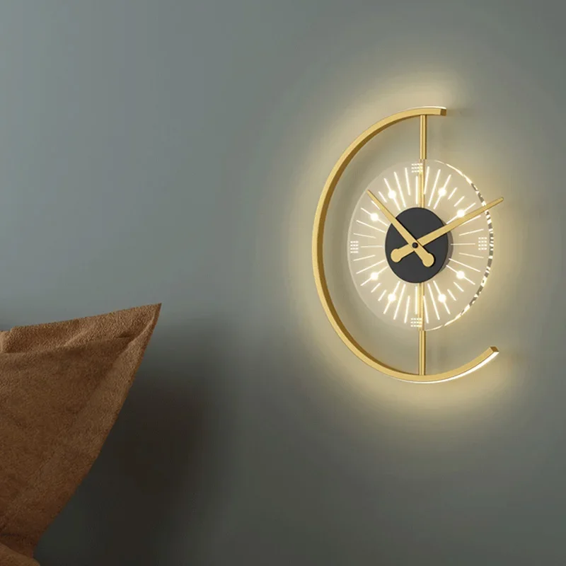 SANDYHA Modern LED Wall Lamp Clock Night Light Fixture for Bedroom Living Room Aisle Porch Corridor Stylish Home Decor