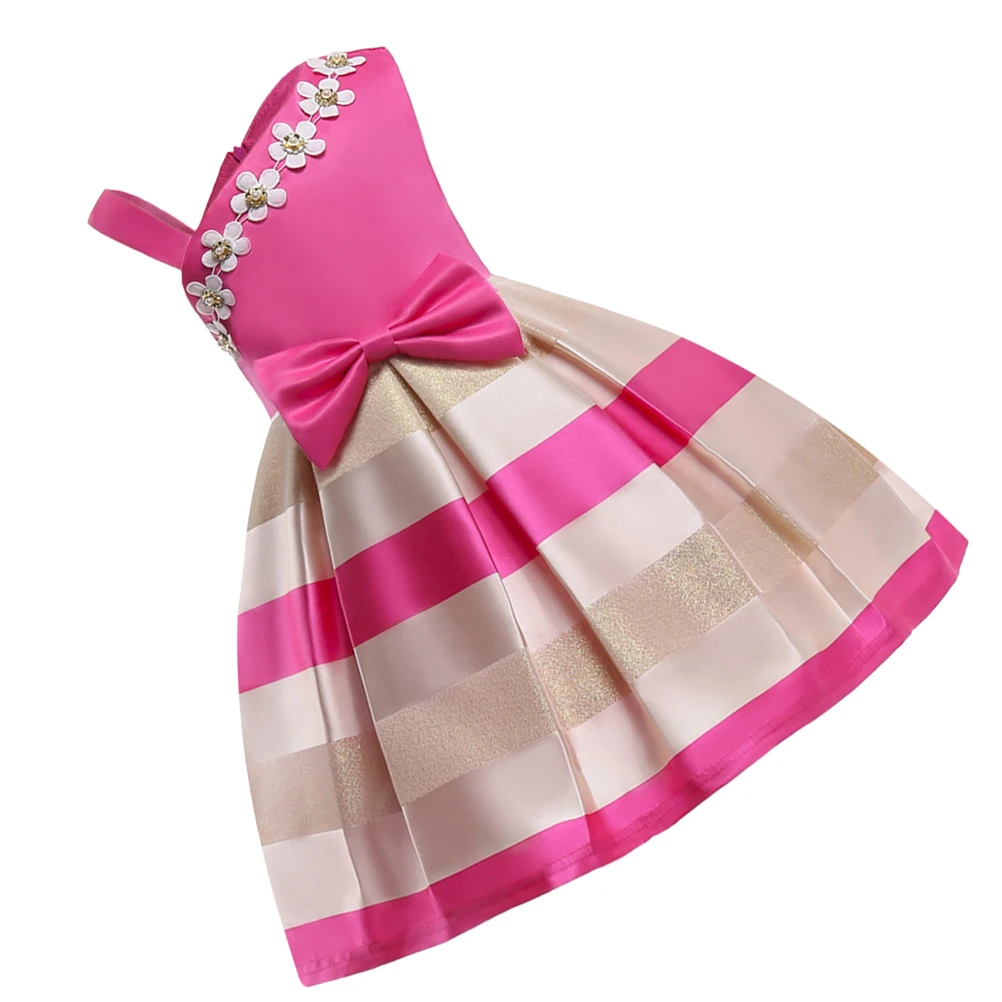 

One-Piece Dress For Kids Rosy 120Cm Cotton Blend Children'S Casual Skirt Horizontal Stripes Single Shoulder Design Party Outfit