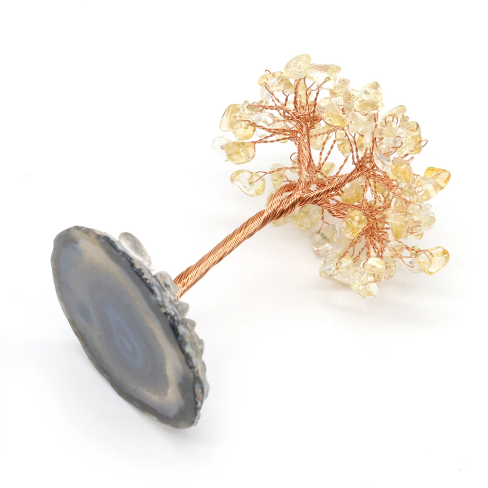 Natural Citrine Gravel Copper Wire Winding Tree of Life Home Decoration Aura Healing Crystal Bedroom Desk Ornaments Lucky Gift