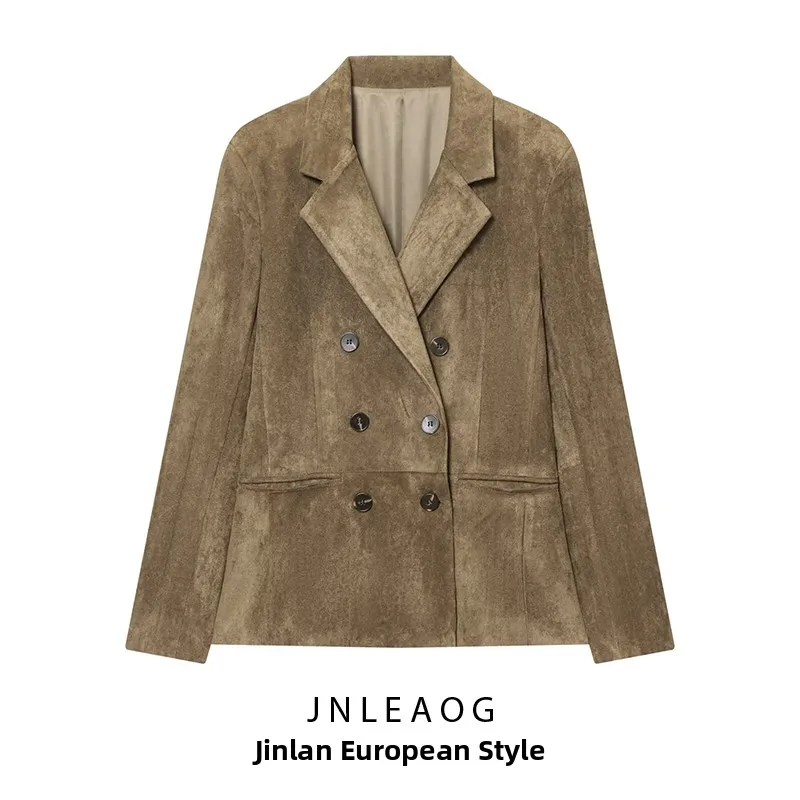 

JNLEAOG Faionable Double-breasted Versatile Women's Suit Jaet Autumn New Arrival Busin Scene Long Sve Polyester