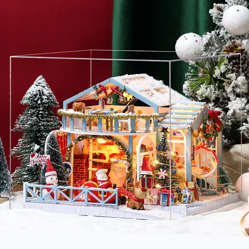 Cabin K058 Christmas Snow Night Scene Hand Assembled Model Kit With Dust Cover Creative DIY Birthday Gift For Adults Kids