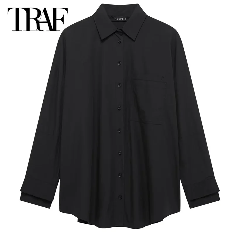 

TRAF Women Shirts Woman 2025 Shirts & Blouses Spring Black Loose Blouse Long Sleeve Tops For Women Casual Chic Button Up Blouses