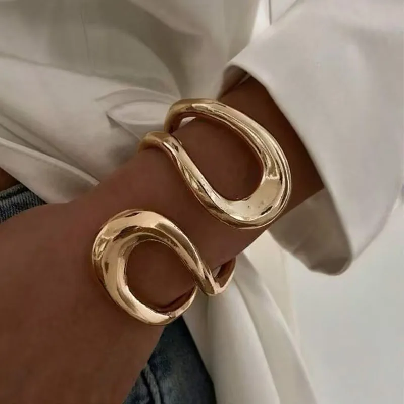 New Exaggerate Geometry Irregular Hollowed-Out Cross Open Mouth Bangle for Woman  Adjustable Bracelet Paty Jewelry Daily Wear