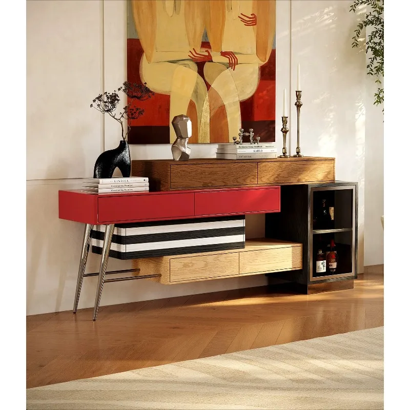 side cabinet, Italian light luxury all-solid wood designer decorative cabinet, Bauhaus integrated entrance cabinet against