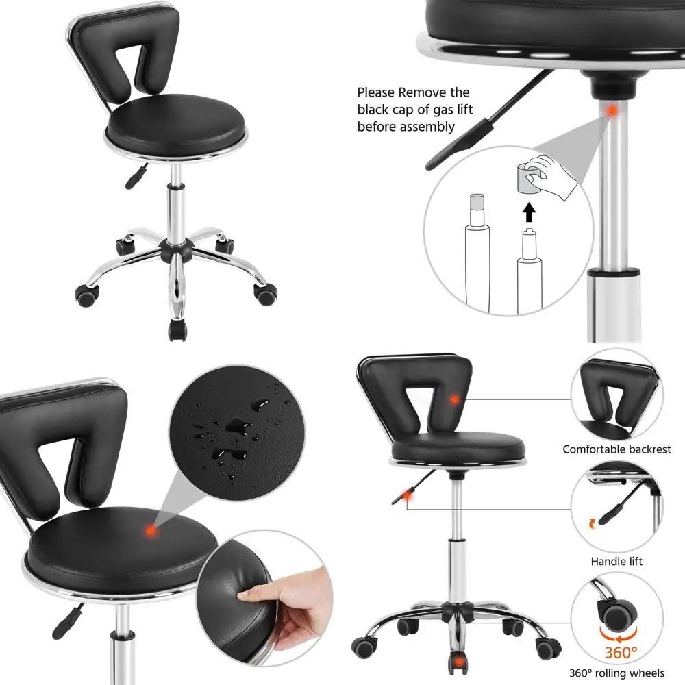 

Height Adjustable Swivel Salon Stool Chair for Home Spa, Massage, Manicure, and Facial with Backrest and Long-Lasting Comfort