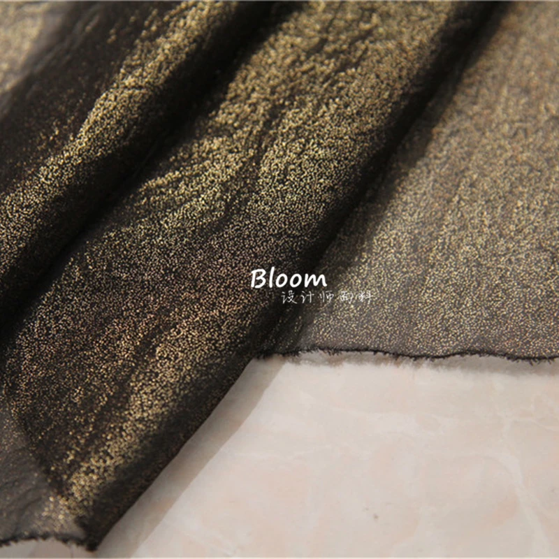 Glossy and slightly transparent, black background gold sprinkled chiffon fabric, shirt, dress, long dress Hanfu fabric