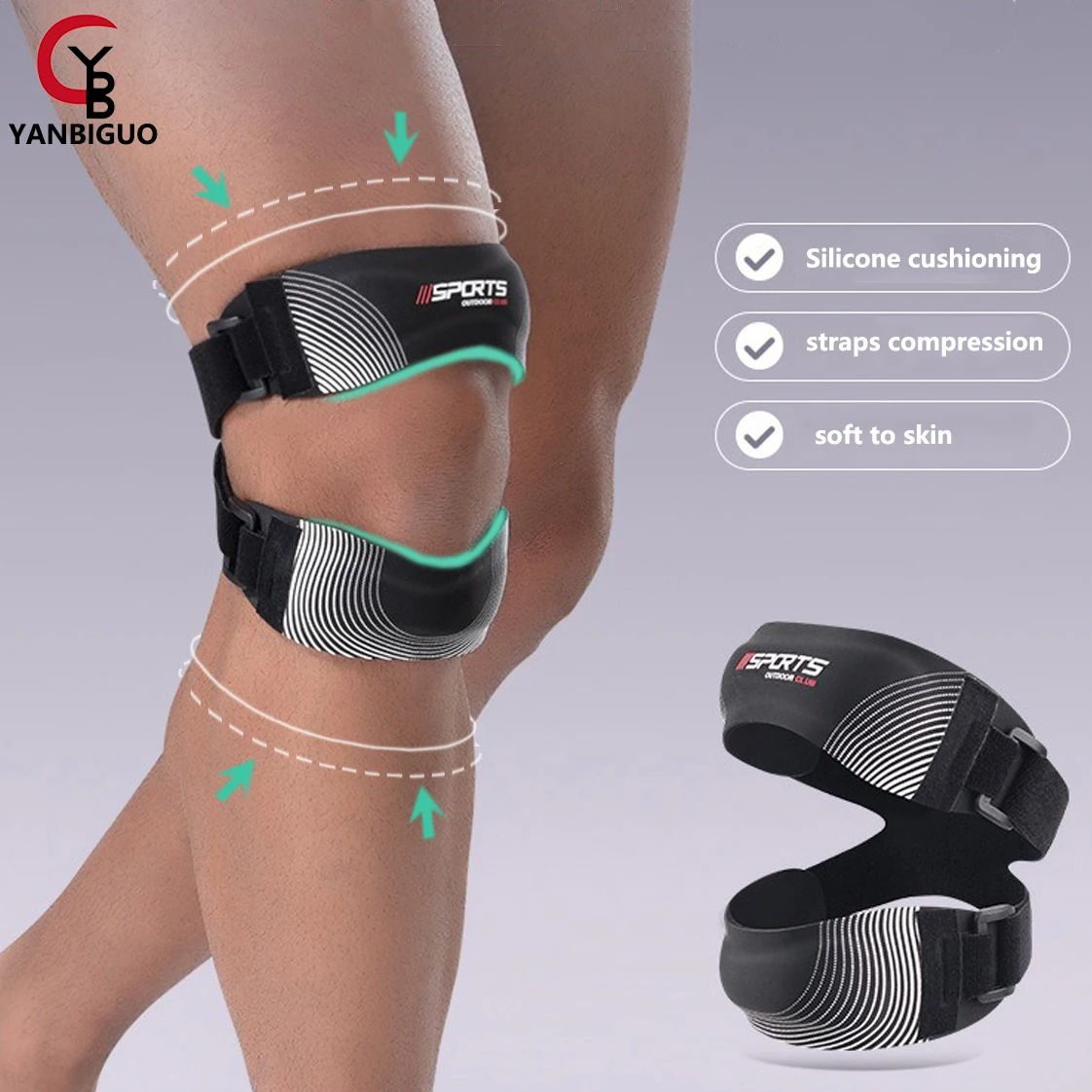 

YANBIGUO Adjustable Patellar Tendon Support Strap,Knee Support Brace,Non-Slip with Dual 10mm/3.93inch Thick Silicone Stabilize