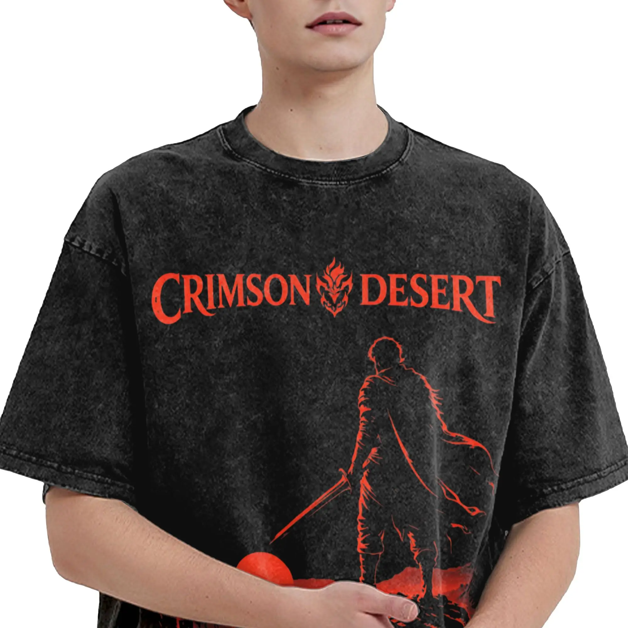 Pearl abyss crimson desert  Outfit Washed T Shirts Men Women Streetwear Hip Hop T-Shirt Printed  Tees Short Sleeve