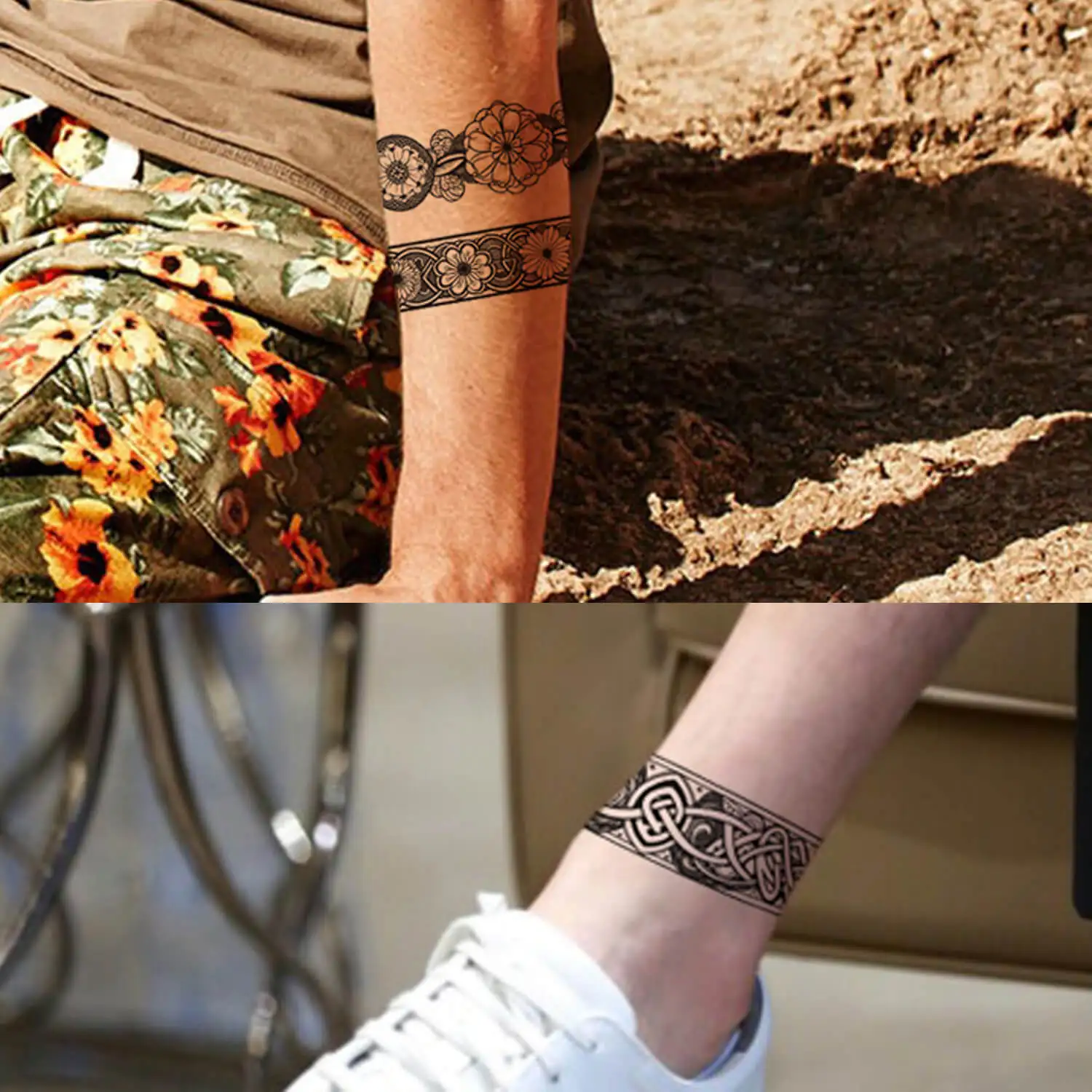 GLARYYEARS Arm Band tatuaggio temporaneo-confezione da 18 tatuaggi finti in stile Super lungo, realistico e Boho, tribù di bracciali a lunga durata