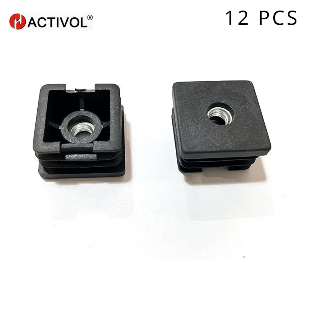 

12Pcs Inserts for Square Tubes with M8 Thread, Square Black Plastic Plug Caster Insert Chair End Caps Furniture Leg Plug