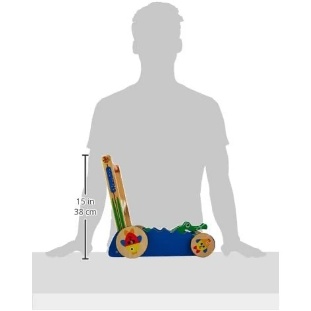 Girello per attività giocattolo a spinta in legno con alligatori che sentono e perline rotanti per bambini di 12-24 mesi