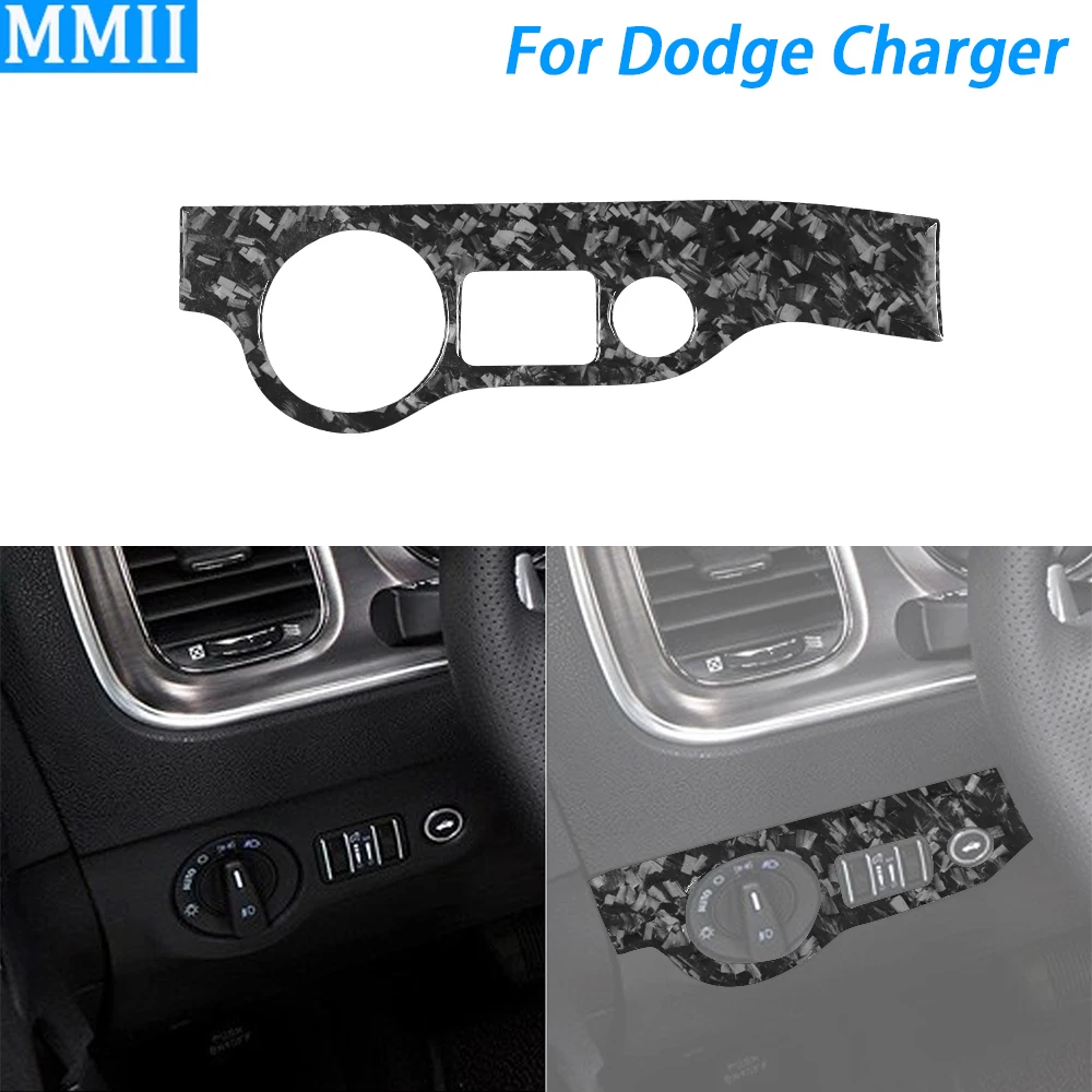 For Dodge Charger 2015-2022 Forged Carbon Fiber Headlight Switch Control Panel Cover Decorative Car Interior Accessories Sticker