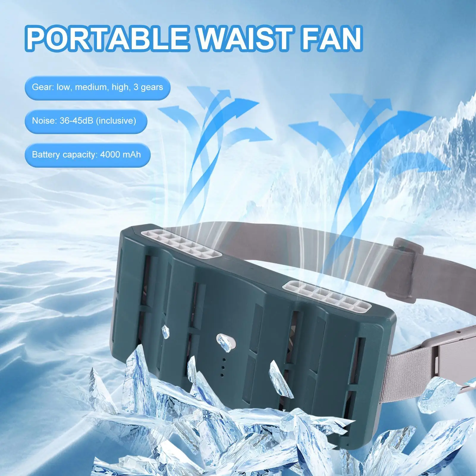 

Waist Fan Portable Waist Fan Clip On Belt Rechargeable Double Air Circulator 3-Speed For Outdoor Travel Camping Work Men Women