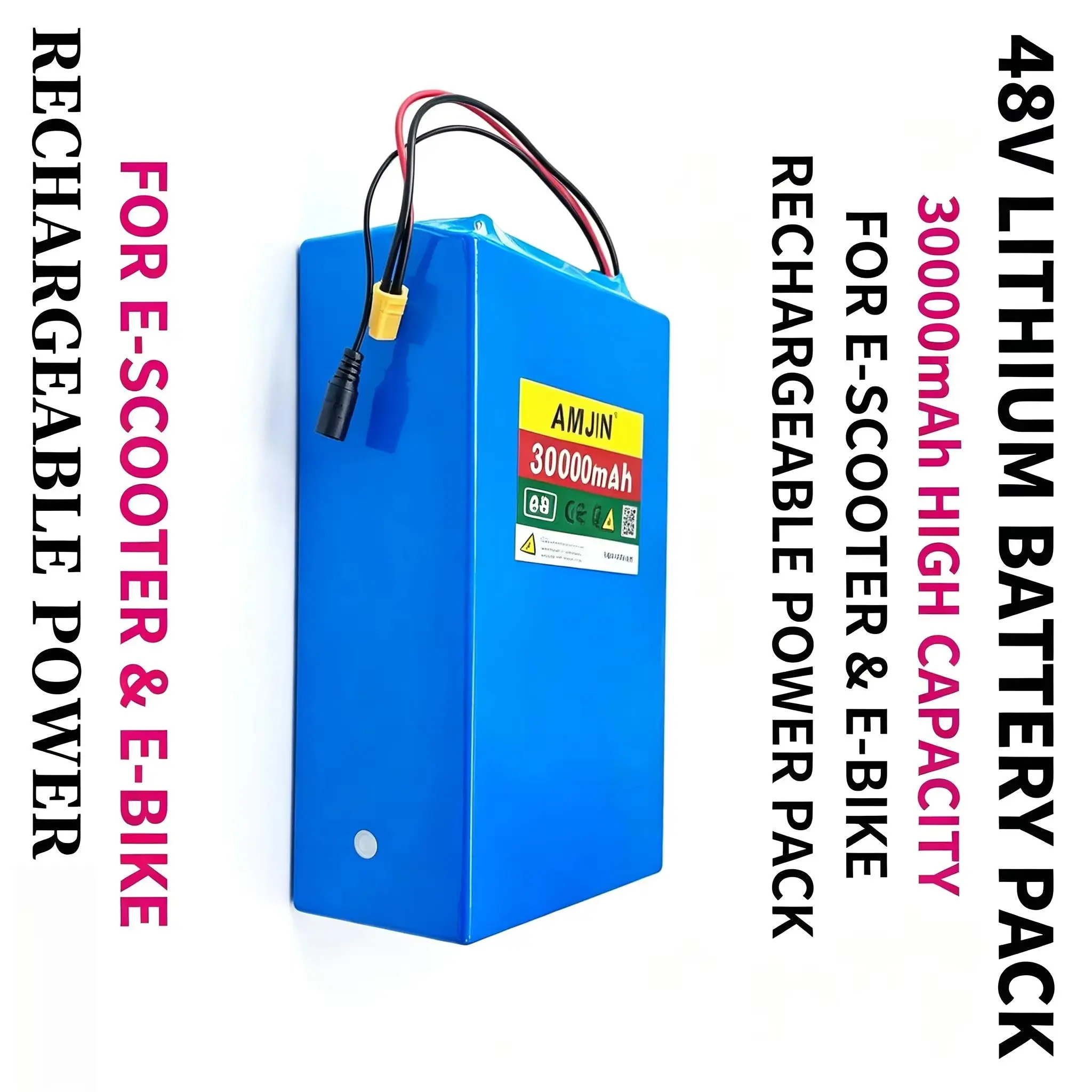 48V 30Ah 30000mAh High Capacity 18650 Battery Pack with Built-in BMS And 54.6V 2A Charger for 250-1500W Applications