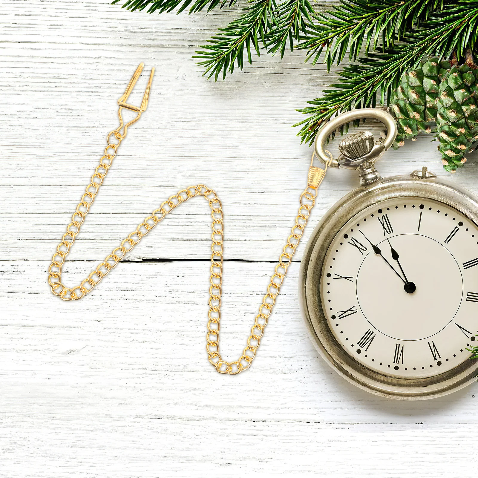 Golden Plated Pocket Watch Chain Heavy Duty Lobster Claw Sturdy Construction Silver Plated Shiny Surface Perfect for Pocket