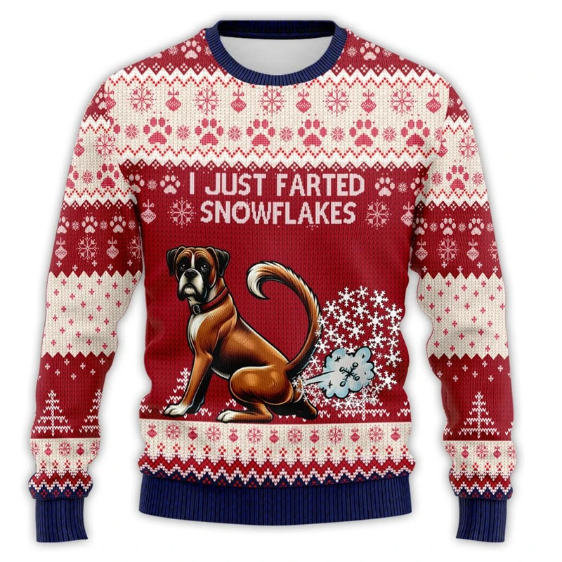 Hilarious Farting Dog Graphic Sweatshirts Funny Design Pet Dogs Ugly Christmas Sweater Unisex Clothes Husky Dachshund Pullovers