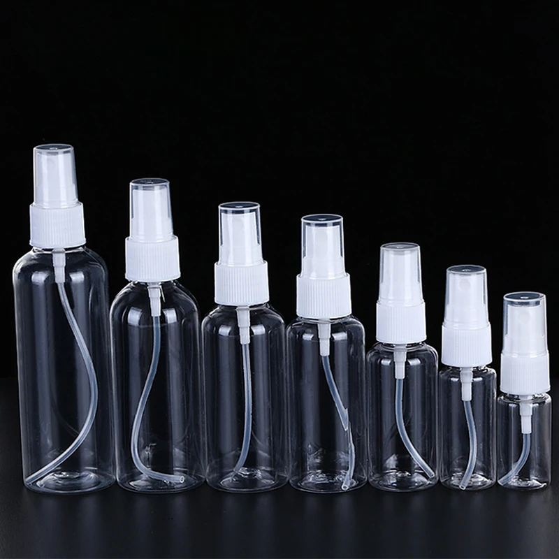 50 szt. Butelka z pompką rozpylającą 100ml 50ml 30ml 20ml Przezroczysty rozpylacz Plastikowy atomizer Dozownik alkoholu Przenośny pojemnik na kosmetyki