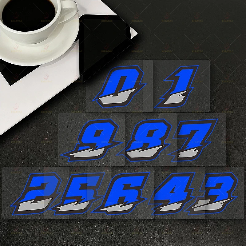 

1PC Speed-Style Number Decorative Decals Self-Adhesive (0-9,Blue & White) for Motorcycle/Car Create Customization