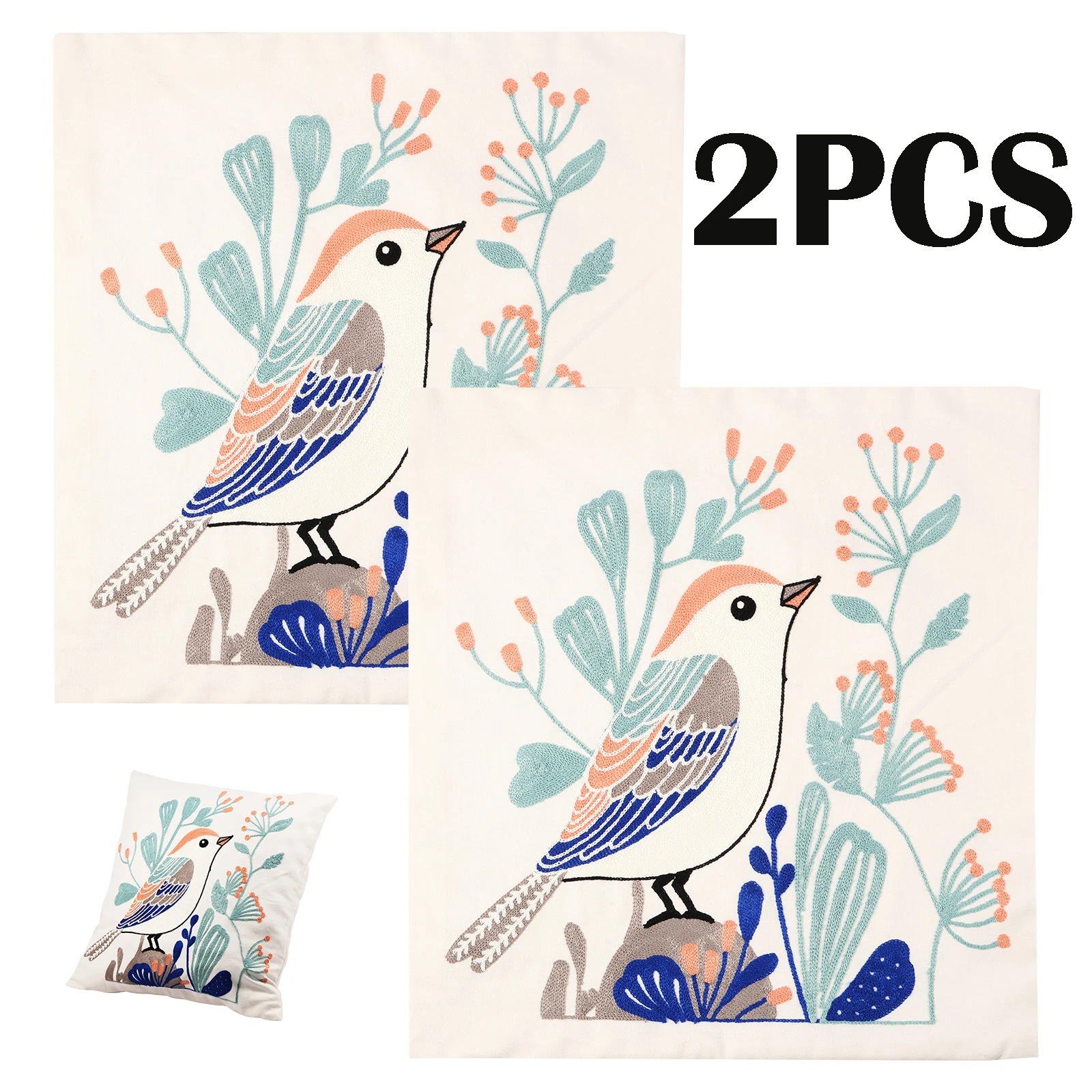 

2Pcs Embroidered Throw Pillow Covers 18 Inch Decorative Canvas Pillow Covers with Hidden Zipper Machine Washable for Sofa Bed