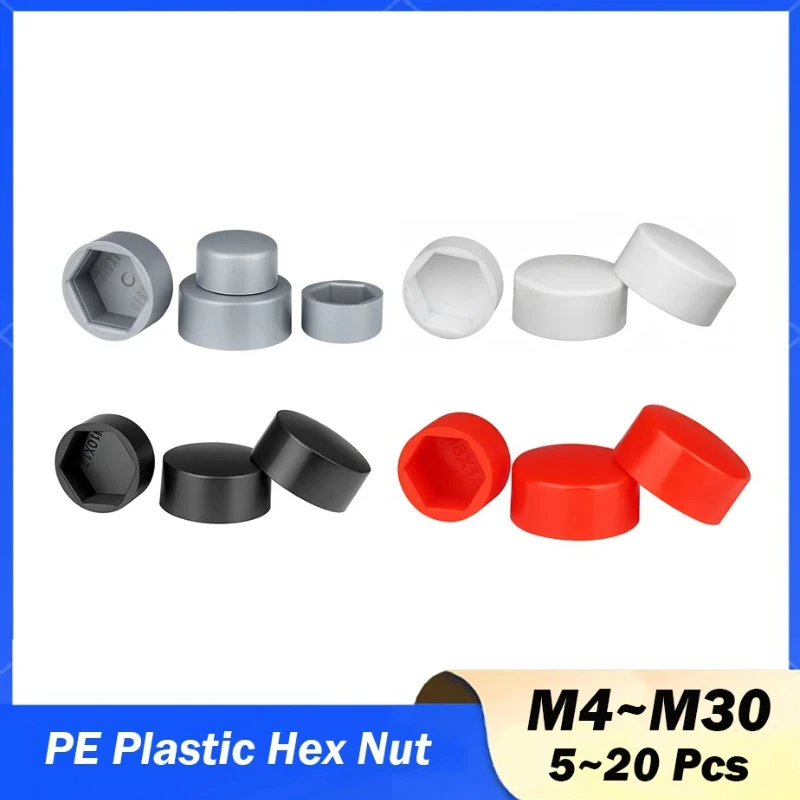 5~20 Pcs PE Plastic Bolt Nut Cap Cover M4 M5 M6 M8 M10 M12 M14 M16 M18 M20 M24 M27 M30 External Hexagonal Screw Decorative Cap