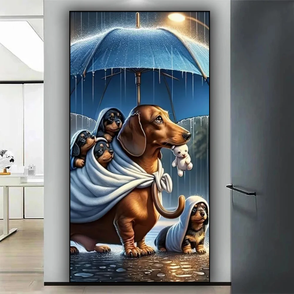 Dogs Under The Umbrella In The Rain Diy Diamond Painting Full Diamond Art Embroidery Cross Stitch Kit Animal Home Decoration