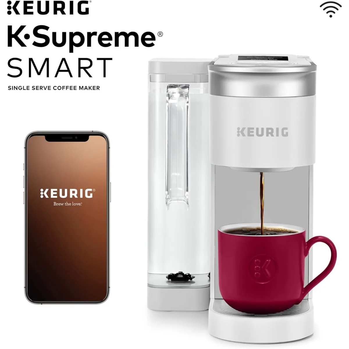 صانعة القهوة الذكية Keurig K-Supreme ، المشروبات البيضاء ، تكنولوجيا التدفق المتعدد ، أحجام أكواب 6-12 أونصة