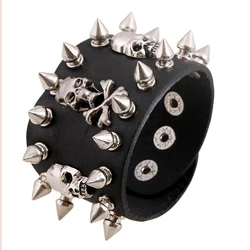 Punk rock metal spike accessories jewelry gothic skull men bracelets genuine leather bracelet bangle