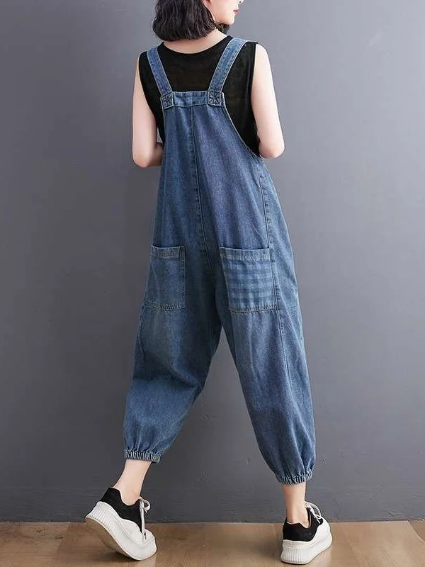 

Summer New Women's High Waist Retro Loose Slimming Bloomers Casual Mid-aged plus Size PU Fabric Cleanfit Blue Jeans