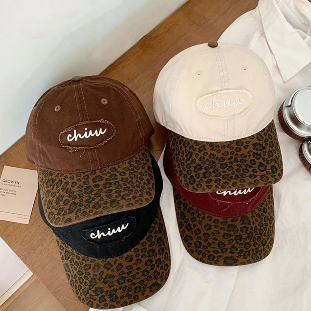 

Vintage Adjustable Leopard Baseball Hat Cotton Casual Embroidered Baseball Cap Sunshade Hip Hop Y2k Peaked Cap Female