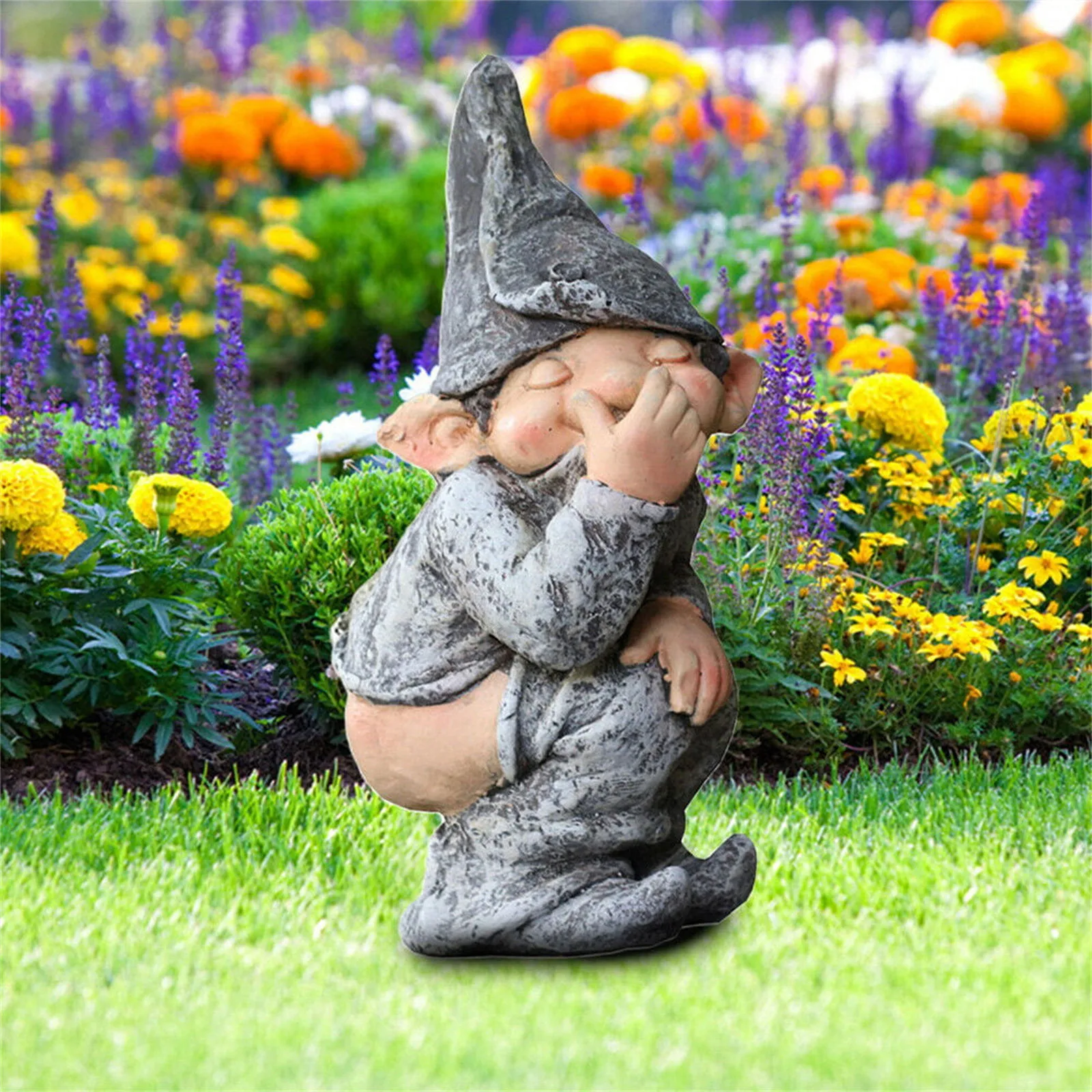 Outdoors Resin Statue Naughty Knome Figurine Lawn Ornament Dwarf Sculpture Balcony Patio Yard Landscape Porch Garden Decorations