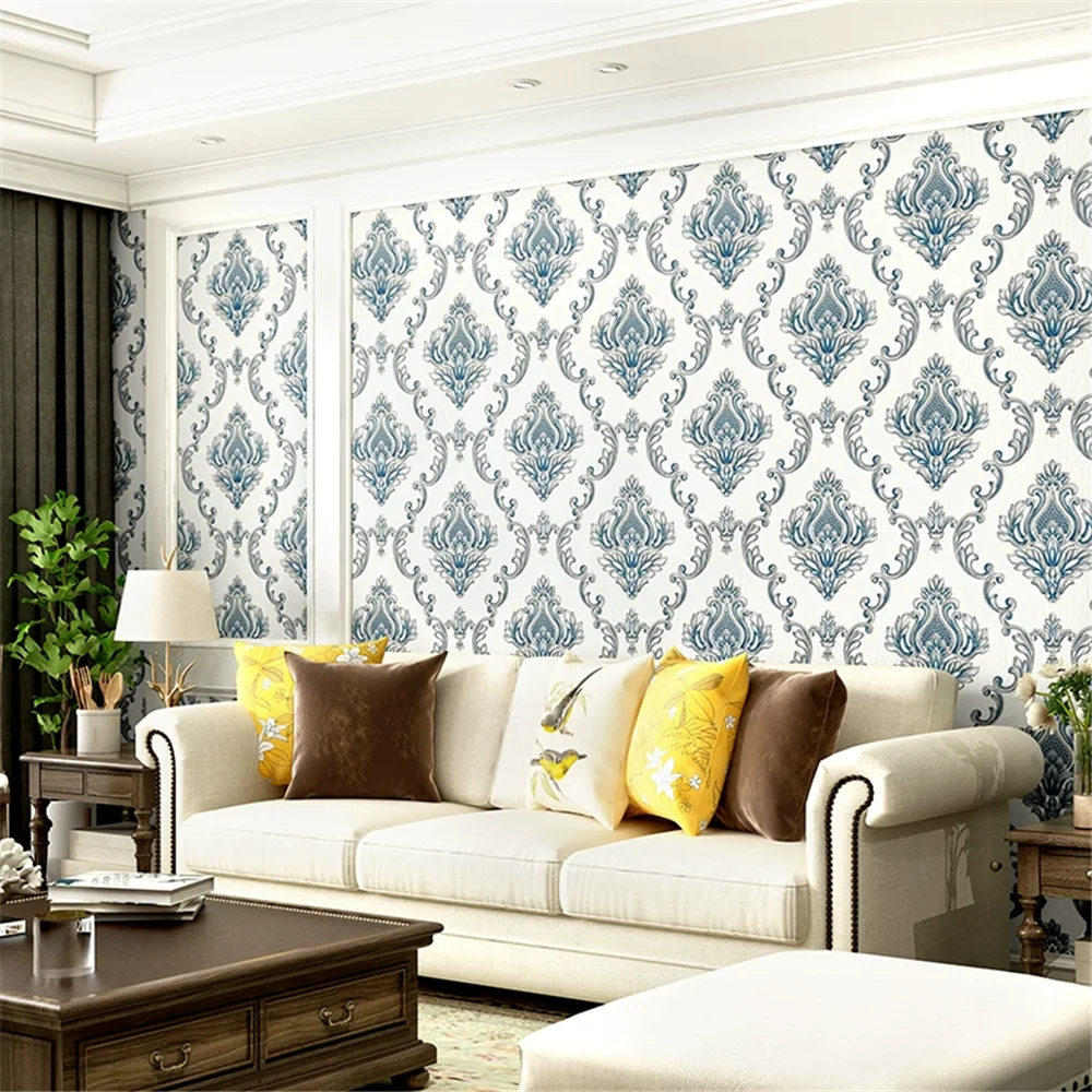 European Style Wallpaper Luxury Living Room Damascus Hotel 3D Embossed Background Paste the Wall Non-Self Adhesive Wallpaper