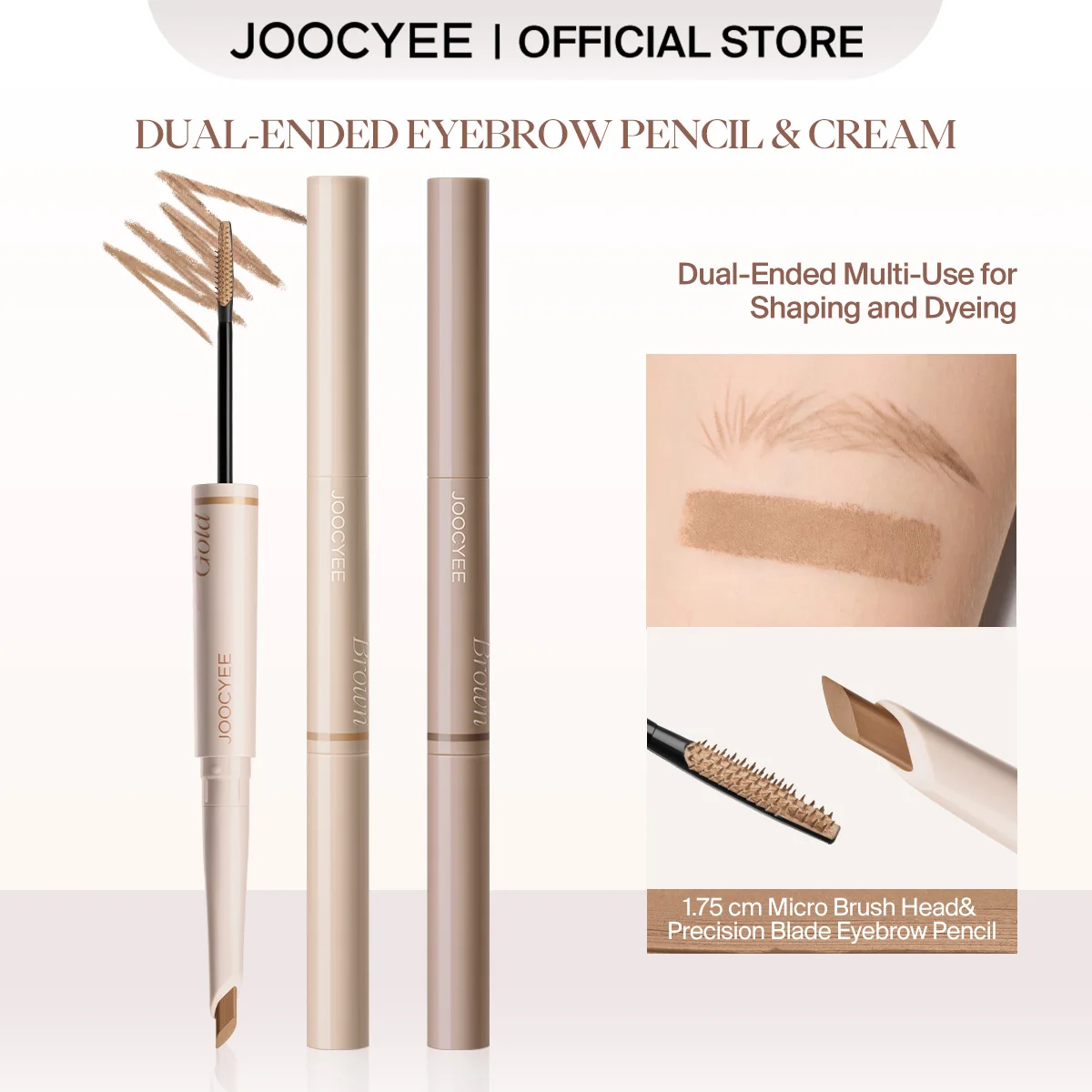 JOOCYEE ดินสอเขียนคิ้วและครีมแบบ Dual-Ended 2-In-1 กันน้ําติดทนนาน Non-Caking