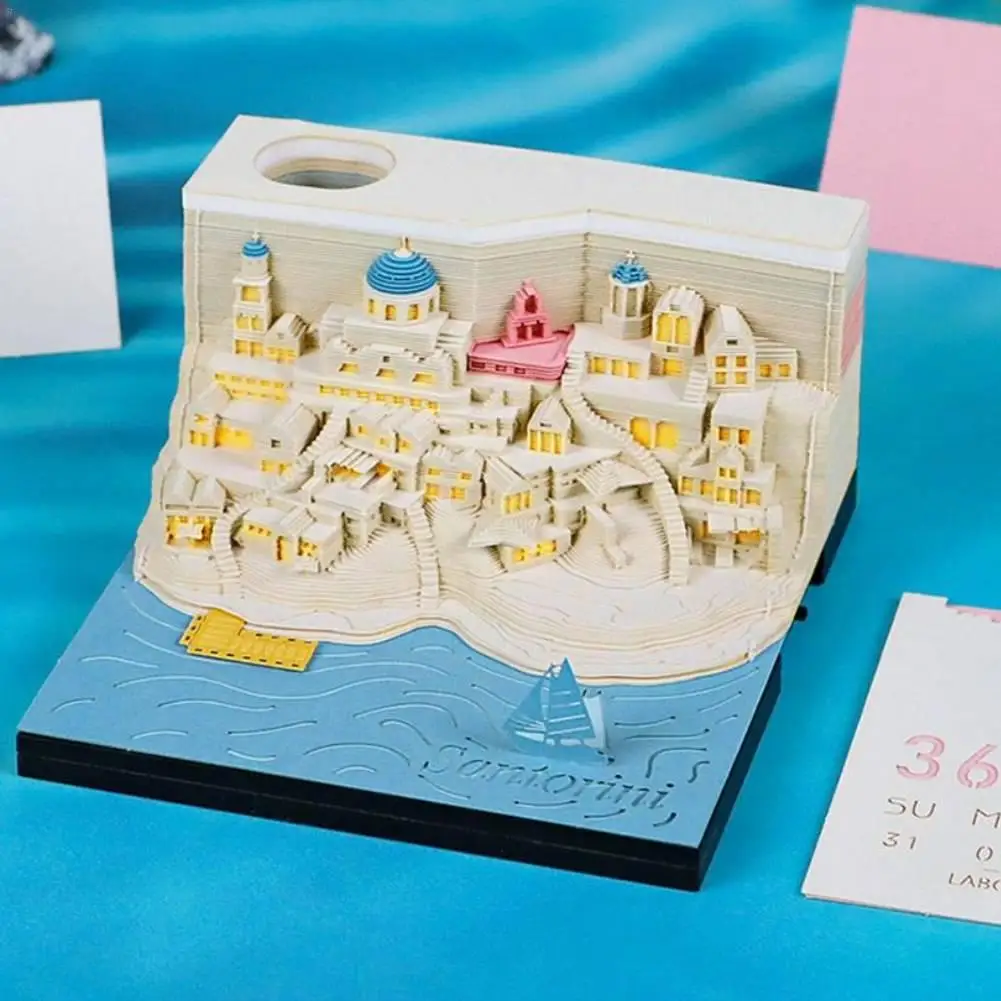 Magic Castle 3D Notepad 2025 Calendar Memo Pad Block Notes Santorini Note Paper Stationery Accessories Novelty Gifts